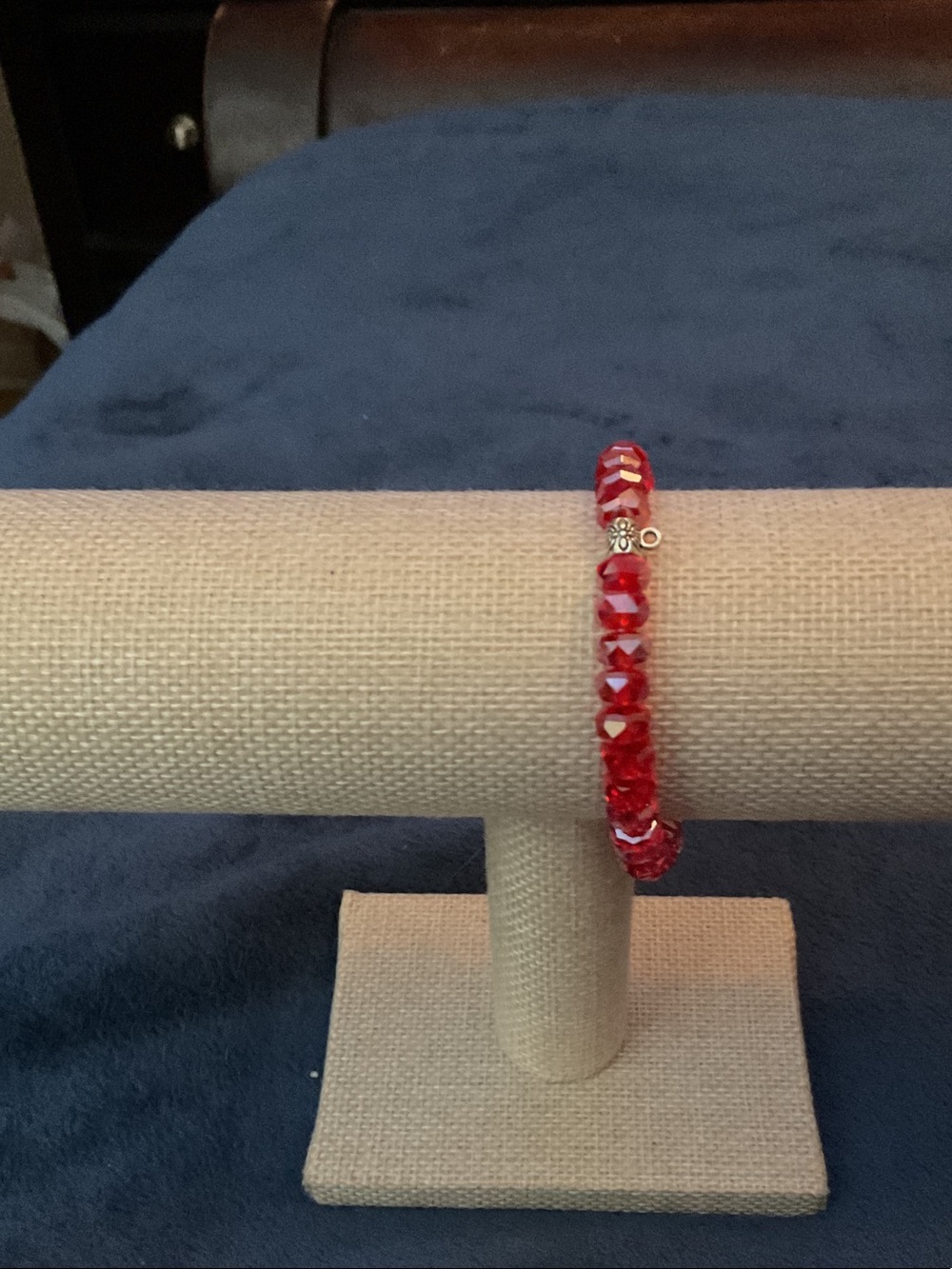 Red Crystal Stretch Bracelet with Silver Accent